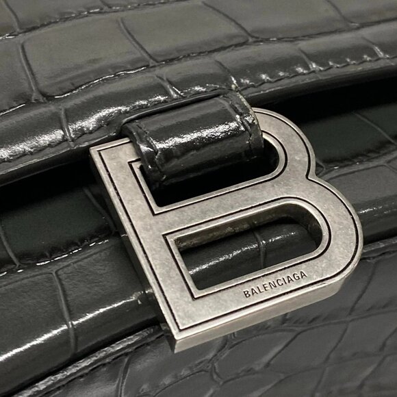Auth BALENCIAGA Hourglass Top Handle Small 593546 Dark Gray Leather Handbag - Picture 12 of 16